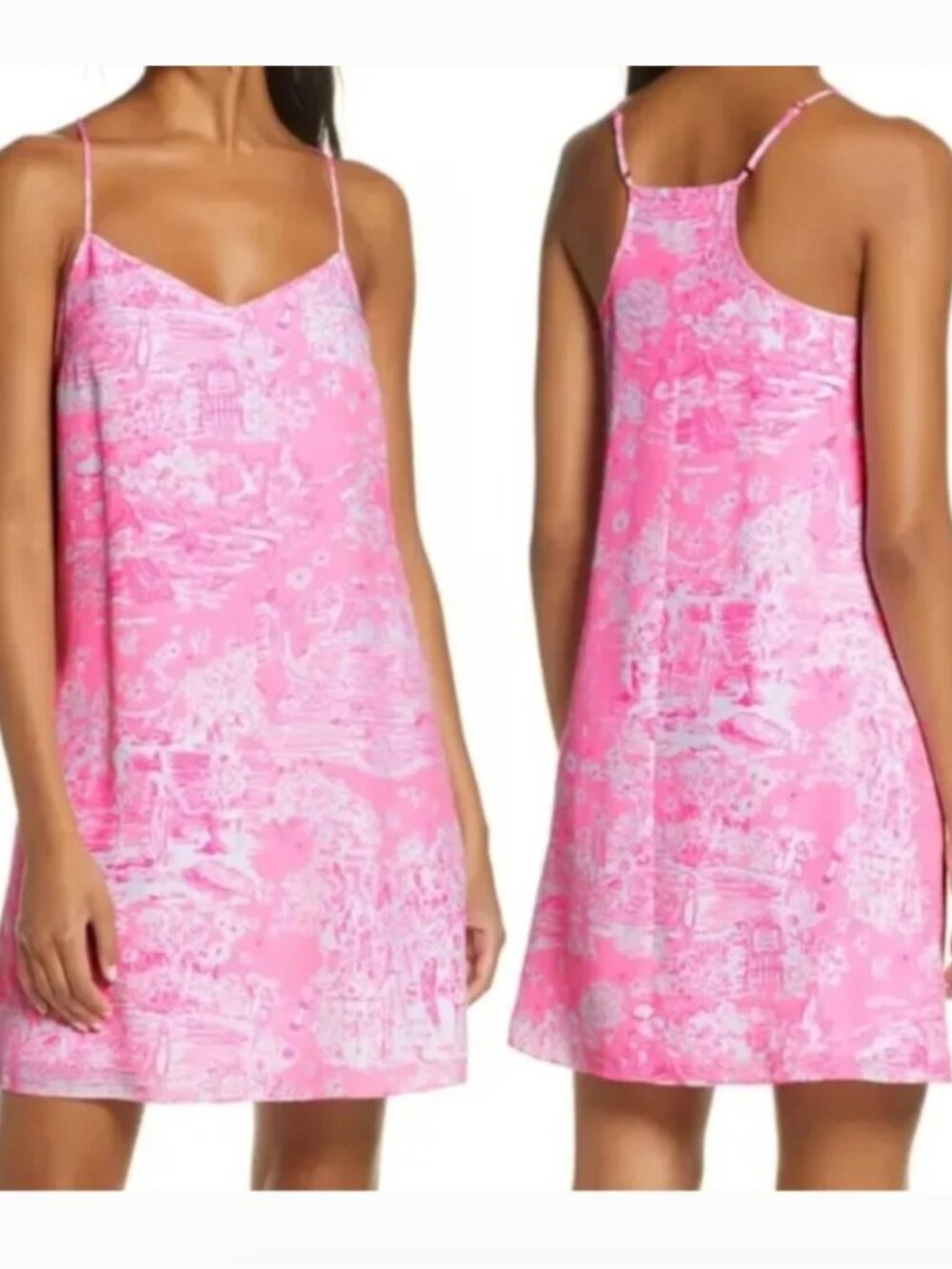 EUC Holy Grail Lilly Pulitzer Pop-Up Pink Silk Skinny Dippin' Dusk Dress Sz XL